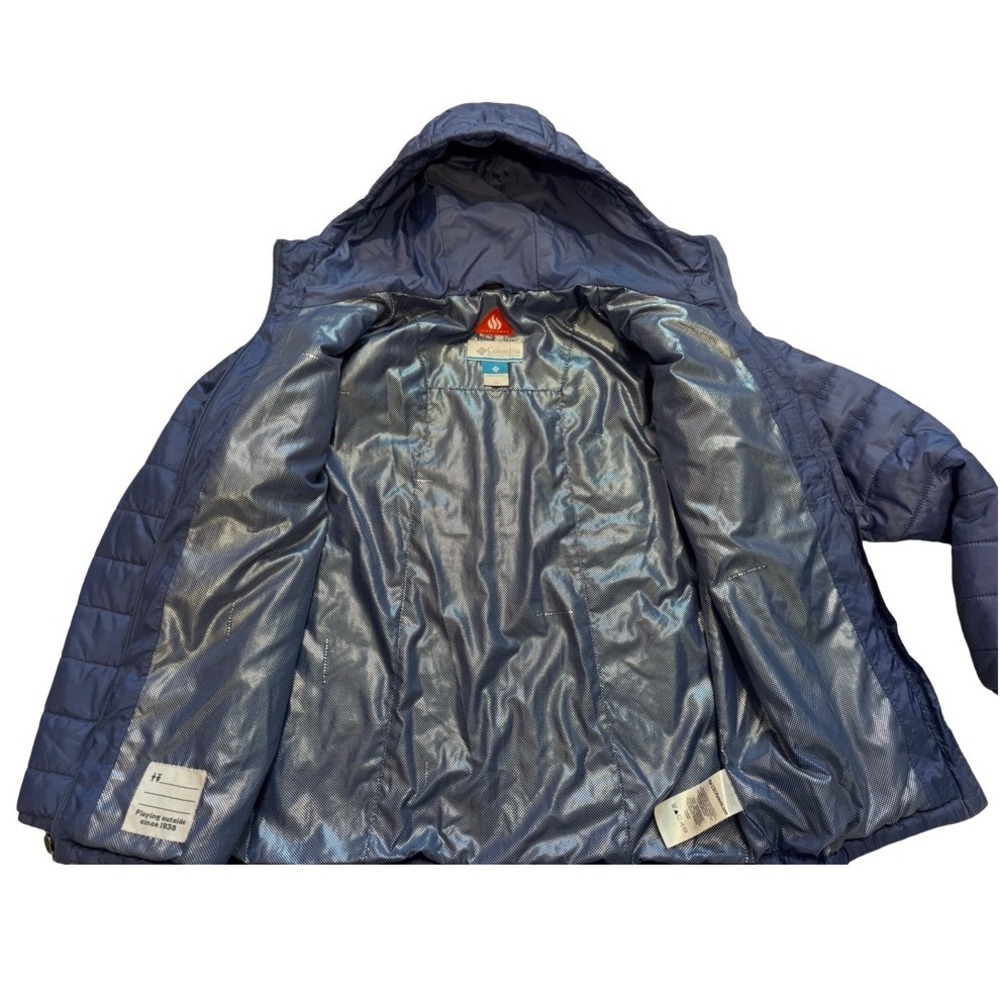Columbia Boys Blue Omni-Heat Hooded Puffer Jacket Quilted Coat Size L 14/16 - Picture 8 of 12